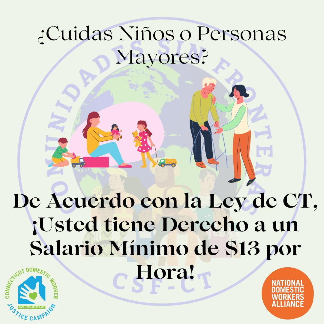 CSFNorwalk's tweet image. 📣📣 GRACIAS A LA LEGISLACION DE CT Y MUCHO ACTIVISMO DE LAS TRABAJADORAS DEL HOGAR DEL ESTADO DE CT USTED ESTA GARANTIZADO CIERTOS DERECHOS. 📣📣
Si quieres saber mas sobre tus derechos inscribirse a nuestro grupo de trabajadores del hogar: 
forms.gle/TfG5Tv8hR9JkpZ…