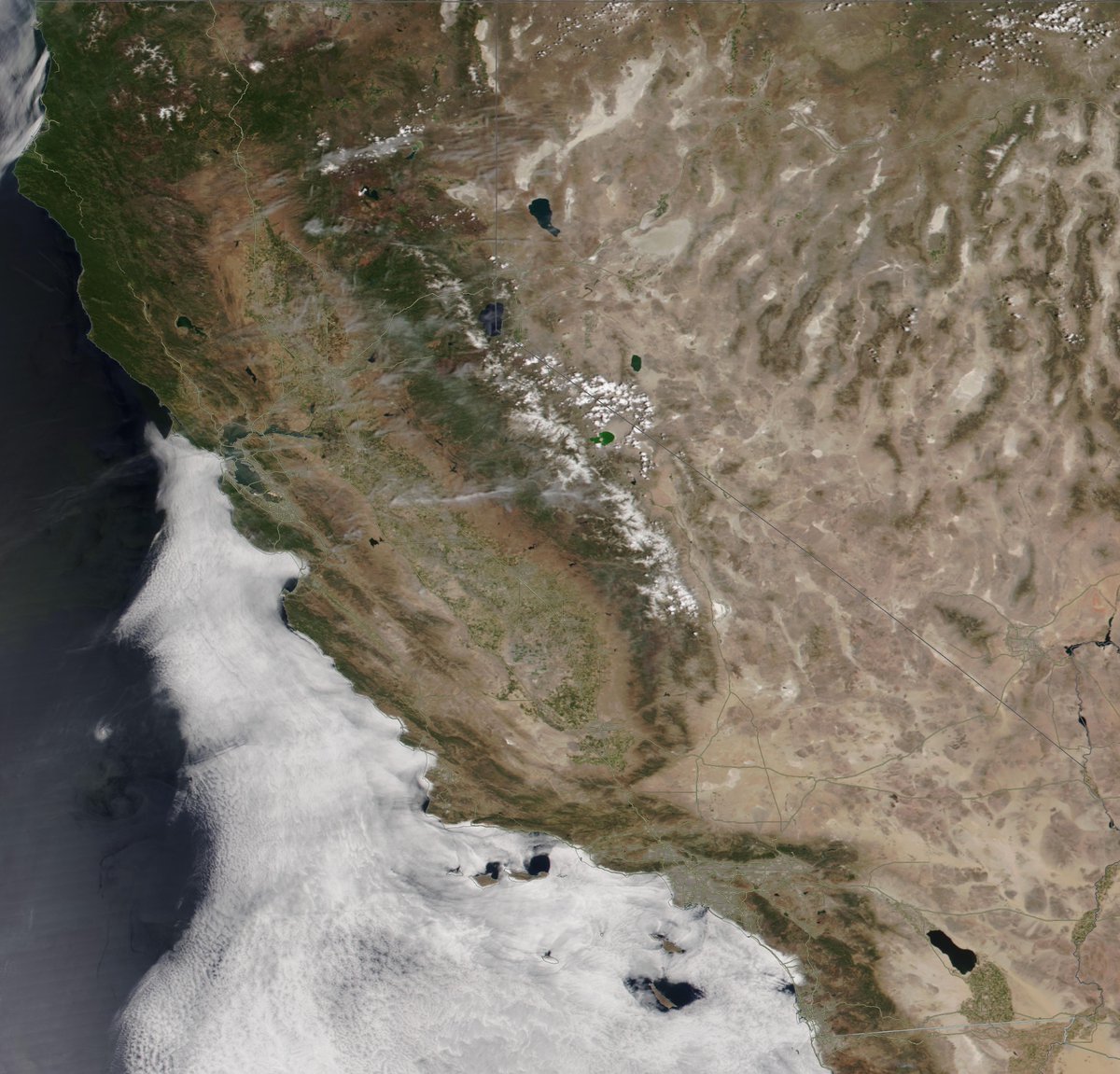 US_Stormwatch's tweet image. The transformation of California from January to May is striking after the state has experienced the driest start to any new year on record since 1895.

The Sierra snowpack is nearly gone, and vegetation across much of the state has dried rapidly to record dry levels. #CAwx