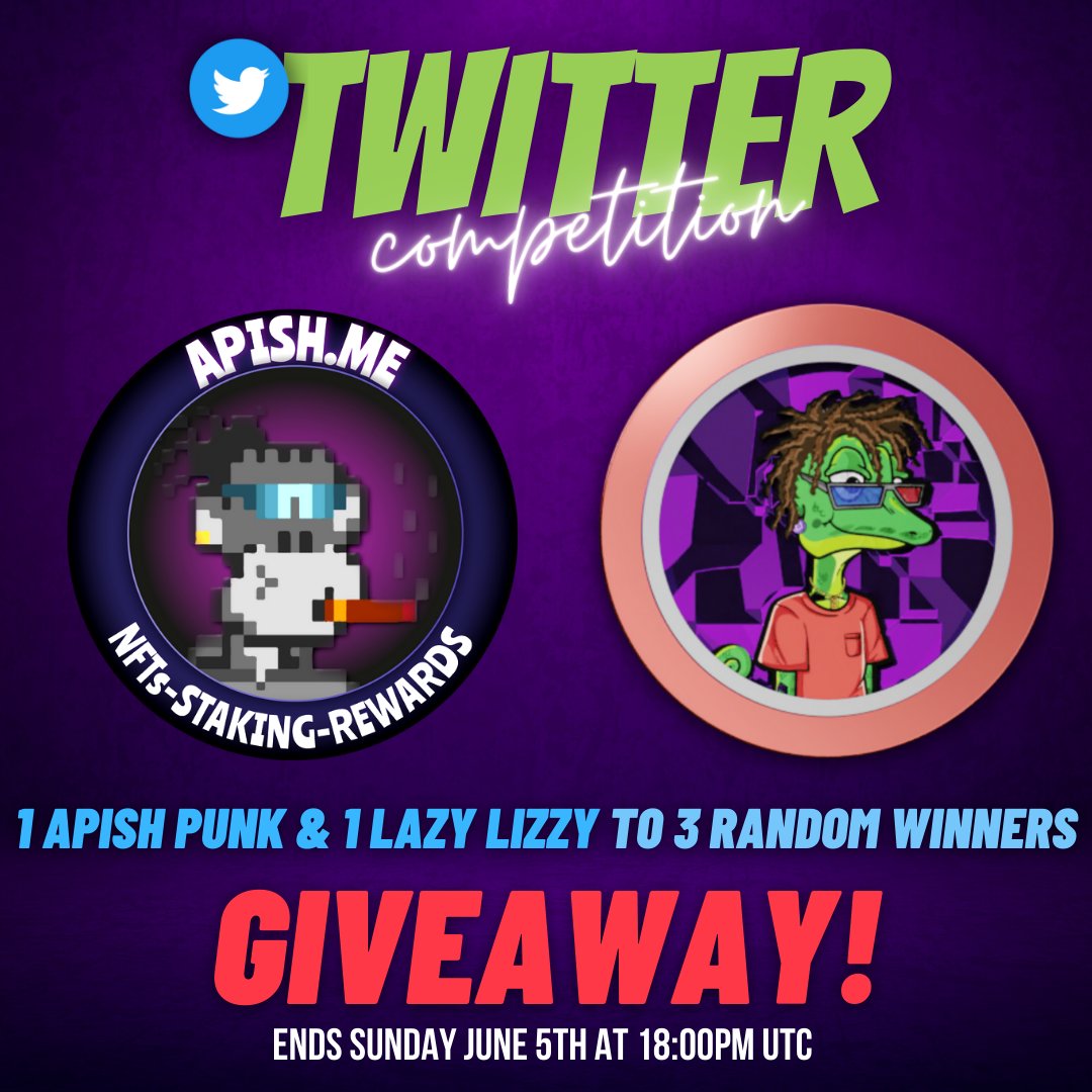 🔥DOUBLE GIVEAWAY🔥
Like,Retweet &amp; Reply to this tweet with a pic of your favourite Apish Punk or Lazy Lizzy &amp; use hashtags: 

$APISH $TLOS #TelosEVM #MissionNFT #NFTCommunity

🏆3 Random Winners will receive 1 Apish Punk &amp; 1 Lazylizzy!

⭐ENDS SUNDAY JUNE 5th 18:00pm UTC⭐