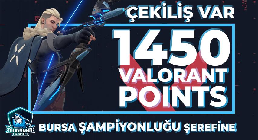 VALORANT Bursa şampiyonluğumuzun şerefine 1450 VP çekilişi düzenliyoruz. 
1450 VP'lik çekilişimize katılmak için:

✅Tweeti beğen ve retweet yap.
✅<a href="/espormudanya/">Mudanya Espor</a> hesabını takip et.
✅<a href="/FuryVL/">Orhancan Zeybek</a> hesabını takip et.
✅En az 3 arkadaşını etiketle.

Çekiliş sonuçları 5 Haziranda.