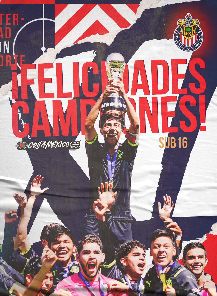 Chivas's tweet photo. 🇦🇹 ¡FELICIDADES, CAMPEONES SUB16! 🇦🇹🏆

La #CanteraRojiblanca venció hoy al Necaxa en la Gran Final y ganó una copa más para nuestras vitrinas 🇫🇷❤️🐐 https://t.co/bf0zUvjqON