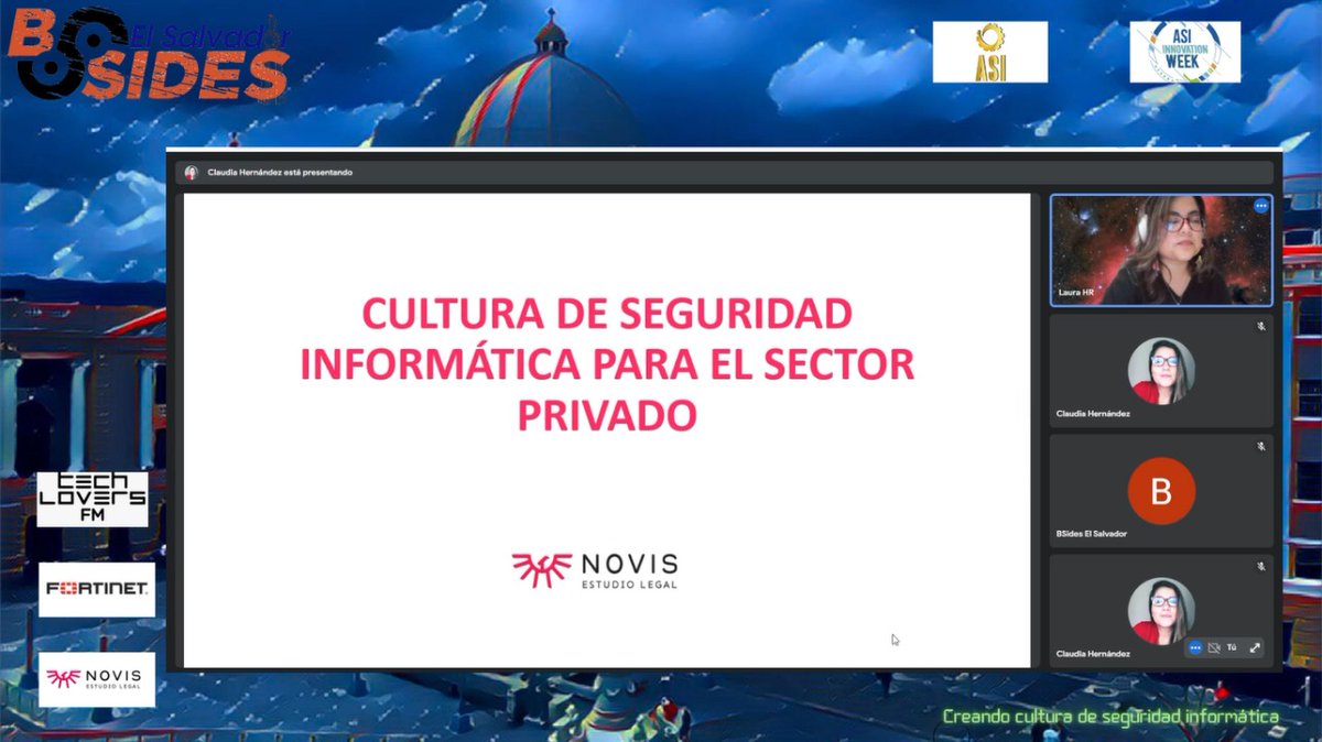 BSidesSv's tweet photo. @SantaT3chL4w de @LegalNovis hablando del área legal de Seguridad en #BSidesSV2022 https://t.co/fLuKXOzetG
