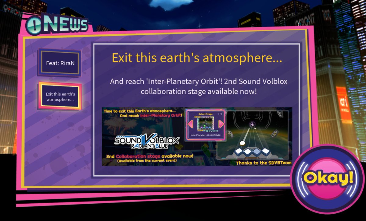 spotco's tweet photo. Exit this earth's atmosphere... And reach Inter-Planetary Orbit!

The 2nd Sound Volblox collaboration stage available now (play any song in the event to try it out). https://t.co/MJjb9WGGNY