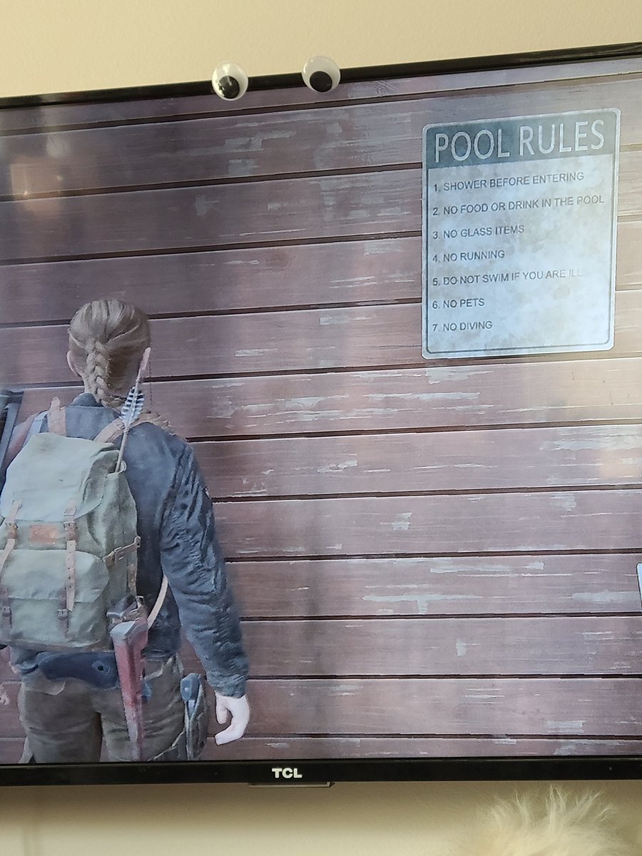 writer_84's tweet image. "Pool Rules", nothing more relaxing then lounging by the pool  except when it's The Last Of Us 2. #poolrules #norunning #nofoodordrink #nodiving #thelastofus2 #gamingstruggles #playstation4