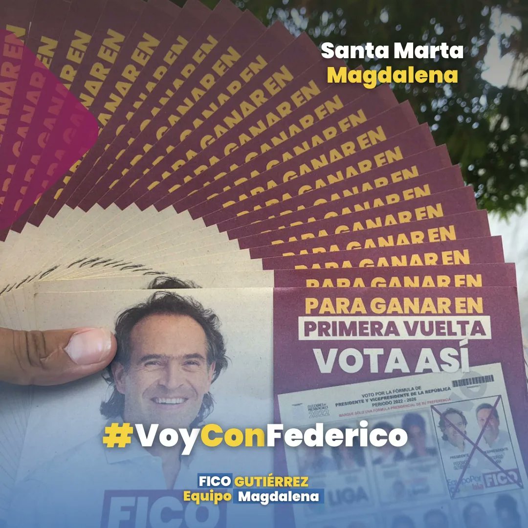 SantaMartaFico's tweet photo. Ser parte de la FICOMAN��A es decir con total seguridad y convicción: ¡VOY CON FEDERICO! 💛💙♥️ 

¡Se parte de esta gran transformación! ¡Sube tu foto con el #VoyConFederico y súmate a la FICOMANÍA! 🇨🇴🇨🇴

#VoyConFederico 
#FicoPresidente 
#SantaMartaConFico
#LaCasaDeLaGente https://t.co/47xa7cL6Qn