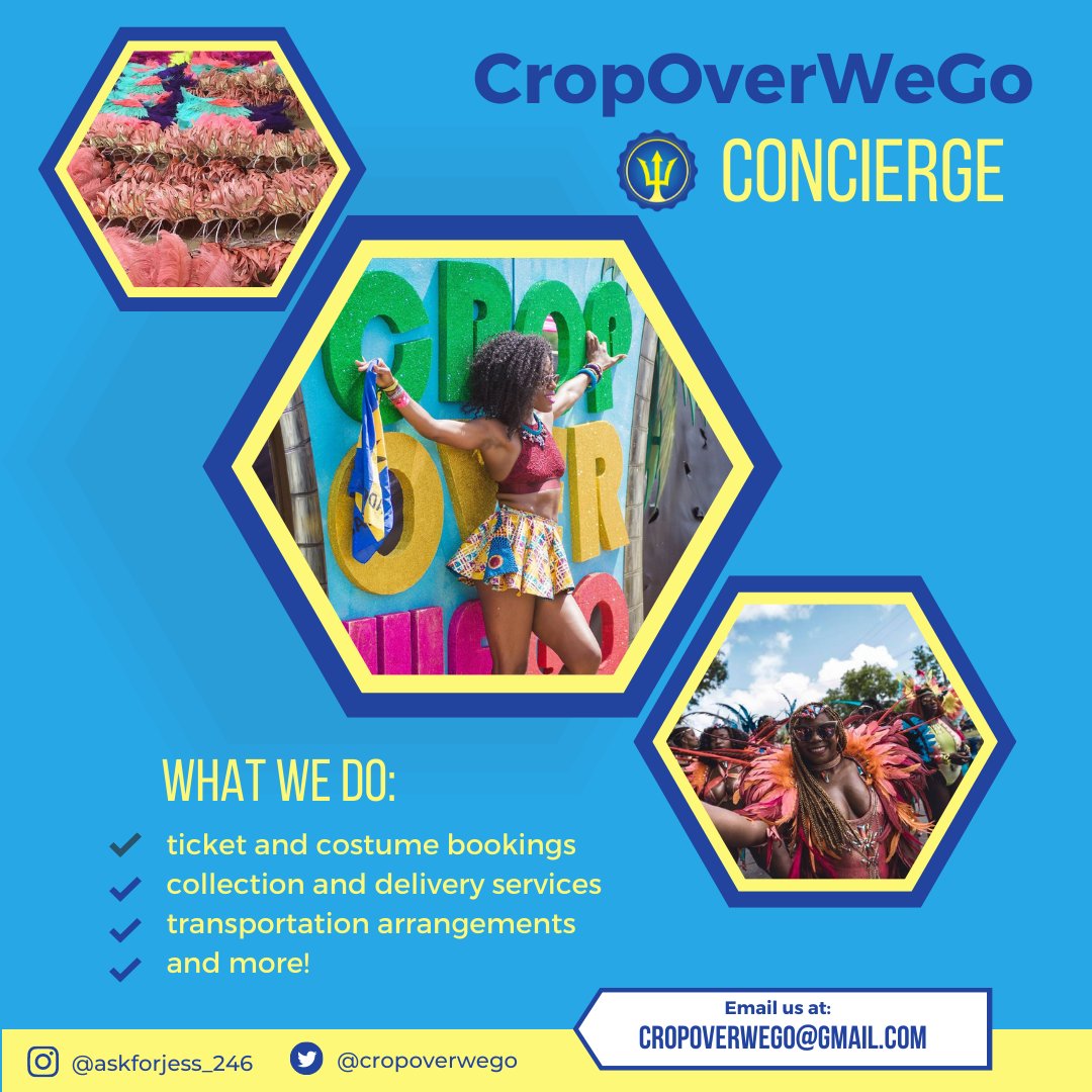 AskForJess246's tweet photo. Let us help you make this your best Crop Over yet!
#cropoverwego #cropoverconcierge #cropoverservices #cropover2022 #kadoomentday #kadooment2022 #cropovercountdown #discoverbarbados #visitbarbados #cropoverbookings https://t.co/p9rg2O1Rx1
