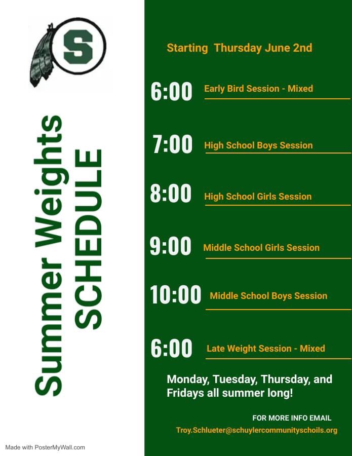 CoachKeairnes's tweet photo. Time to grind, Warriors! Starting Thursday, be in the weight room at whatever time you can make and be ready to push yourselves! #WeAreSchuyler https://t.co/Q2OQUSE46Z