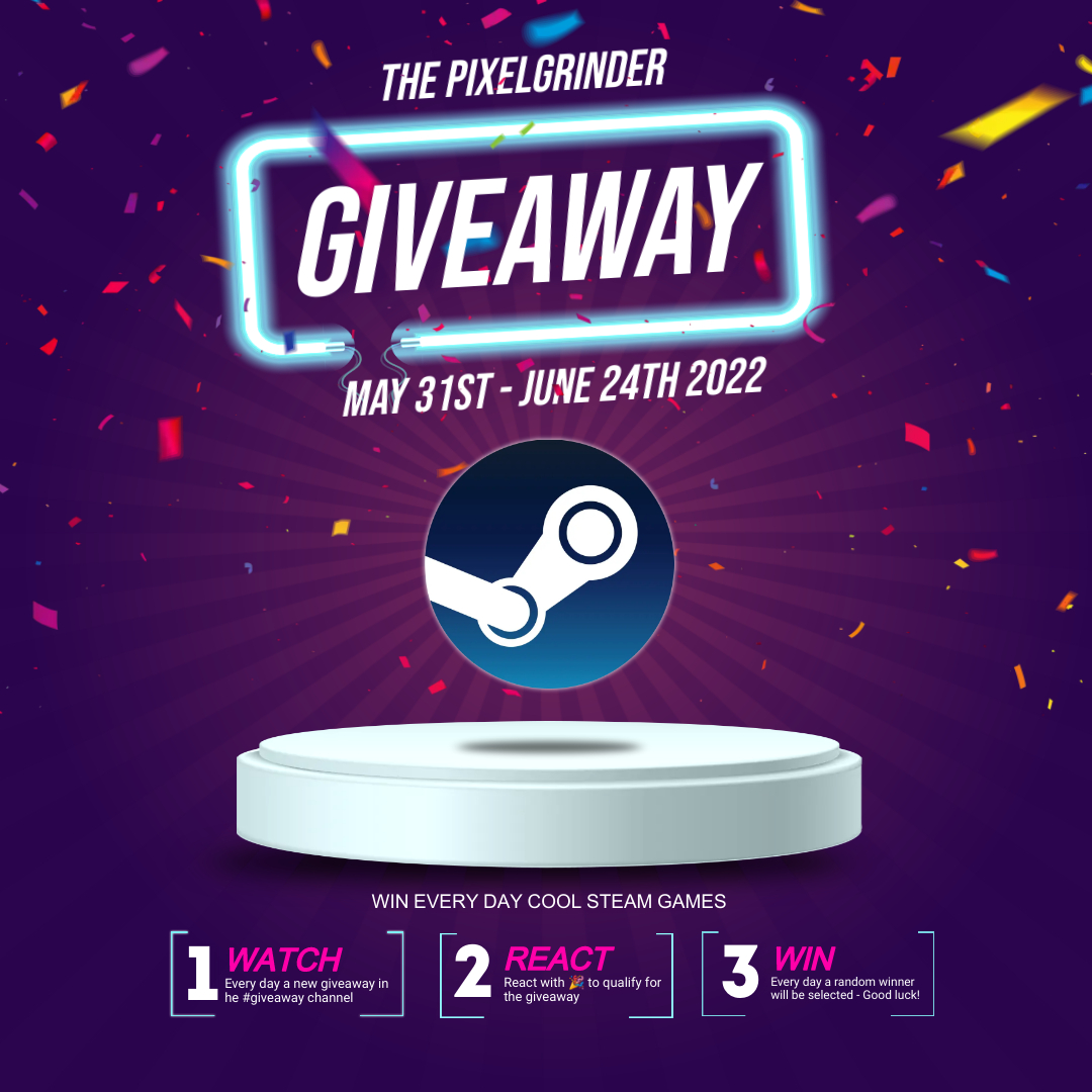Ab 31. Mai öffnet sich ein Giveaway auf den den Pixelgrinder Server wo von 1.6. - 24.6.2022 jeden tag spiele verlost werden. 
Wir freuen uns auf jeden der sein glück Täglich versuchen möchte. 
Good Luck and Bless RNG :)
discord.gg/E5tVgM6?event=…