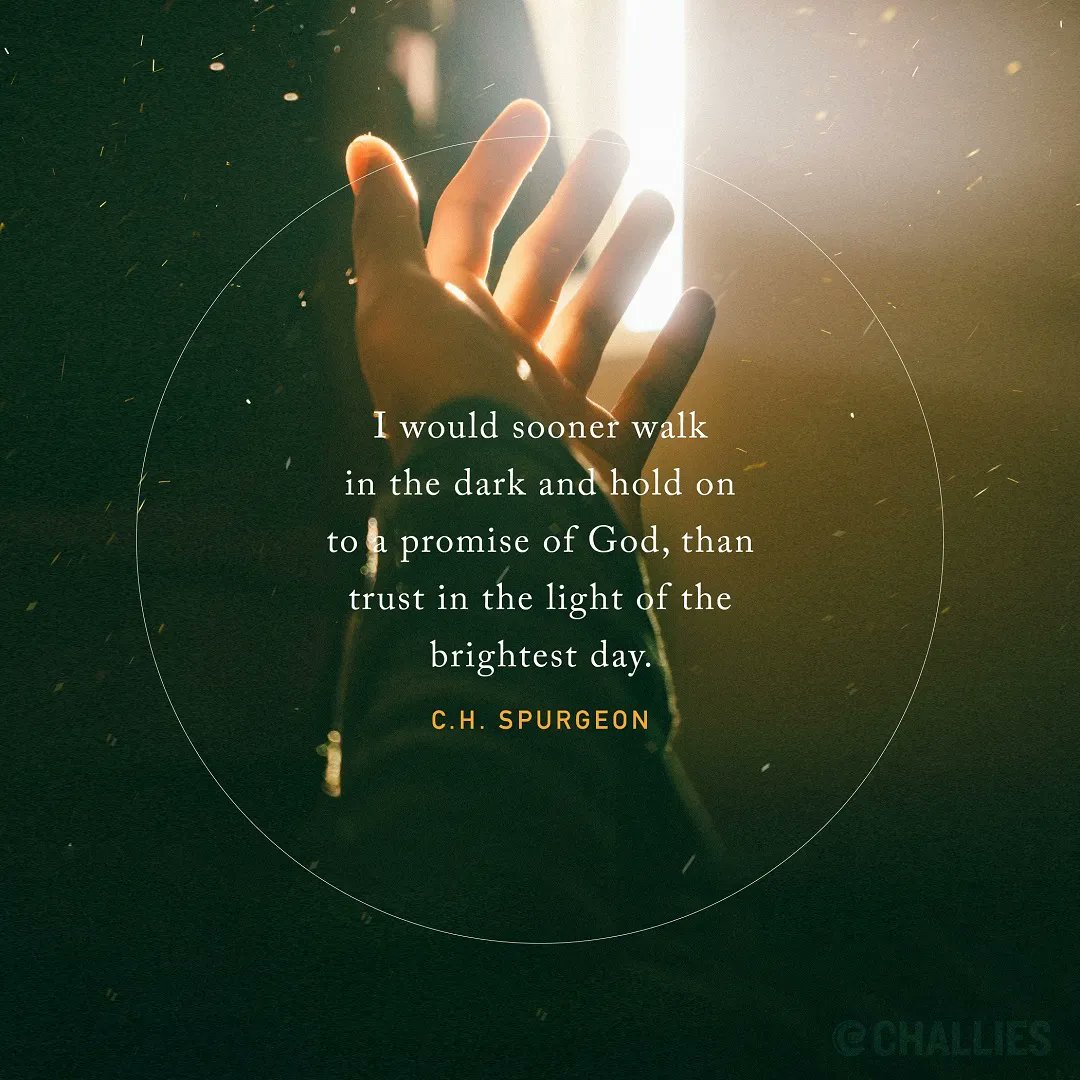 "I would sooner walk in the dark and hold on to a promise of God, than trust in the light of the brightest day." (C.H. Spurgeon)