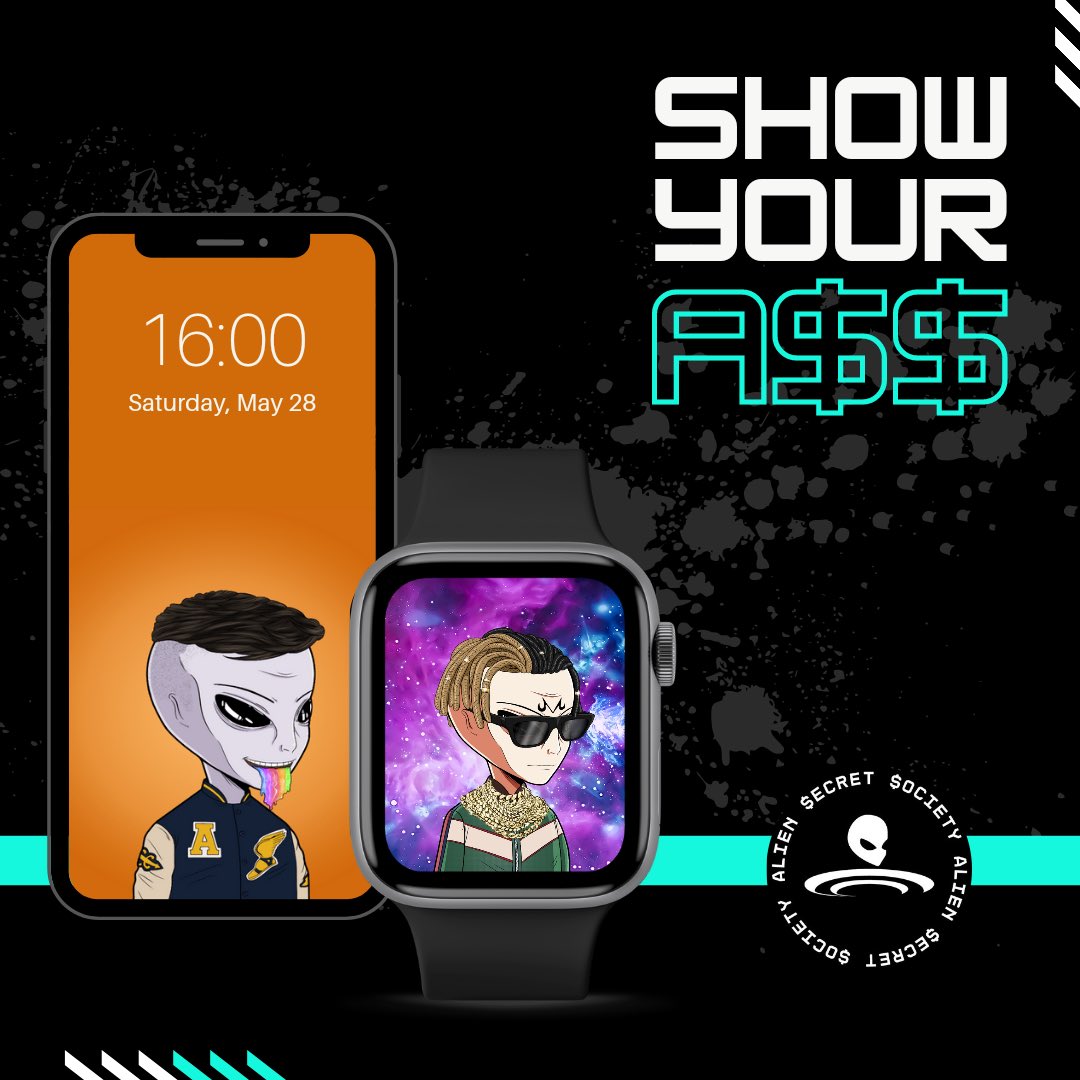 AlienSecretSoc's tweet photo. 👽 Show Us Your A$$ 👽

Do you like to flex your #AlienSecretSociety #NFT on your phone 📱, your #SmartWatch ⌚️ or another way? 👀

Hit in the comments how you do it!🔥

#ASSfollowASS #NFTs #Crypto #WAGMI #NFTFlex #LFG #NFTCommunity #NFTProject #NFTMarketplace #AppleWatch #NFTArt https://t.co/7yk6wdaSNV