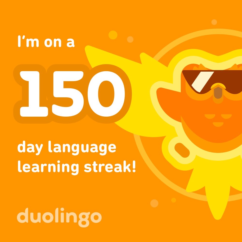 I’m on a 150 day streak learning Spanish on Duolingo! Join me? invite.duolingo.com/BDHTZTB5CWWKT4…