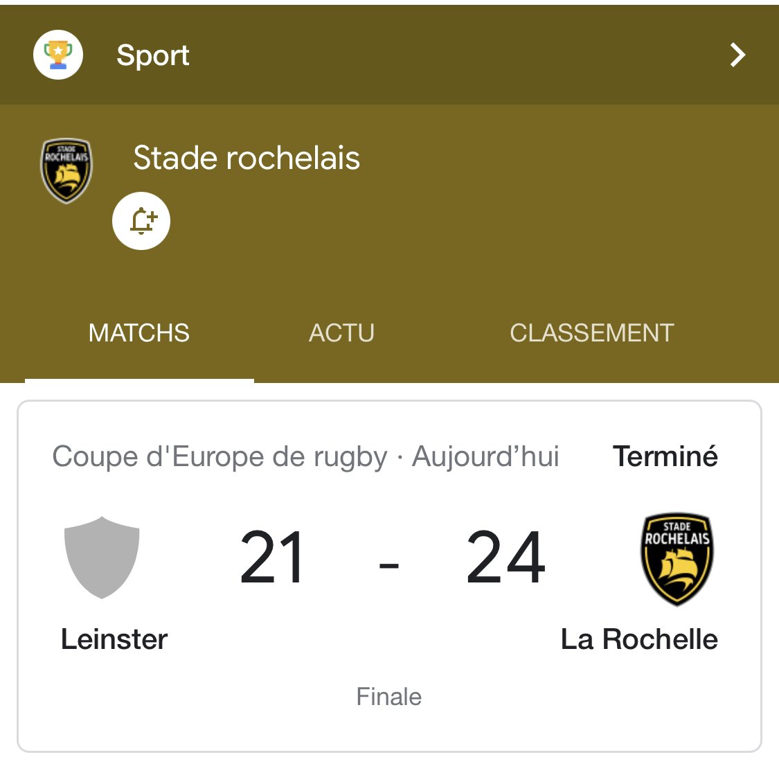 FAttaix's tweet photo. Premier titre ⭐️ de La Rochelle au panache! après 10 minutes à moins d’un mètre de l’en-but 💪🥇

Après Toulouse,  La Rochelle est championne d’Europe face à Leinster 
🍾🍾🍾 https://t.co/IzUMnrGGhA