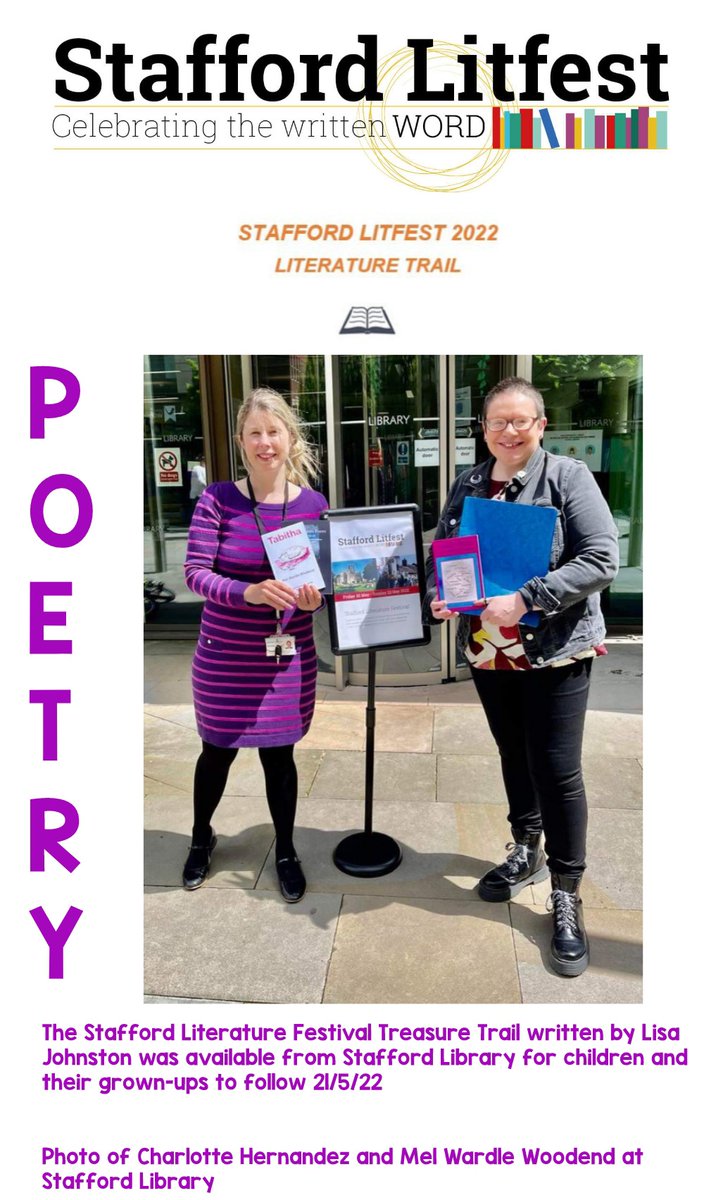 melwardlepoet's tweet image. The Stafford Literature Festival Treasure Trail written by Lisa Johnston was available from Stafford Library for children and their grown-ups to follow 21/5/22

Photo of Charlotte Hernandez @wardlewoodend @StaffsLibraries

#staffordlitfest
#staffordlibrary