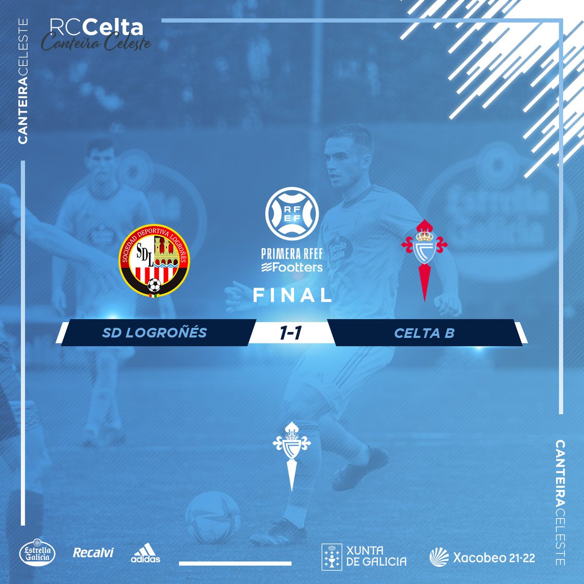 📣 𝗙𝗜𝗡𝗔𝗟 𝗘𝗡 𝗟𝗔𝗦 𝗚𝗔𝗨𝗡𝗔𝗦!
⠀
🔚 <a href="/sdlogrones/">SD Logroñés</a>  1⃣-1⃣ Celta B
 
🌟 O filial celeste non puido clasificarse ao play-off de #FaseDeAscenso. TEMPADA DE 1⃣0⃣ Estamos máis que ORGULLOSOS de todos vós. 𝗦𝗼𝗺𝗼𝘀 𝗱𝗲 𝟭ª 𝗥𝗙𝗘𝗙!

#SDLogroñésCeltaB #PrimeraRFEFootters