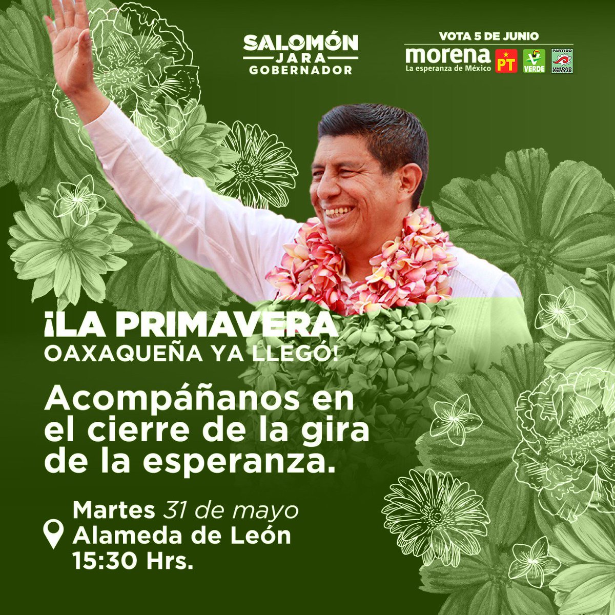 PUPOax's tweet photo. ¡Acompáñanos en el cierre de campaña! este 31 de mayo a las 15:30 hrs.  en la Alameda de León 
  #vota5dejunio✔️ #VotaPartidoUnidadPopular #VotaporelCaracol #VamosjuntosporOaxaca https://t.co/zghKGKPa9D