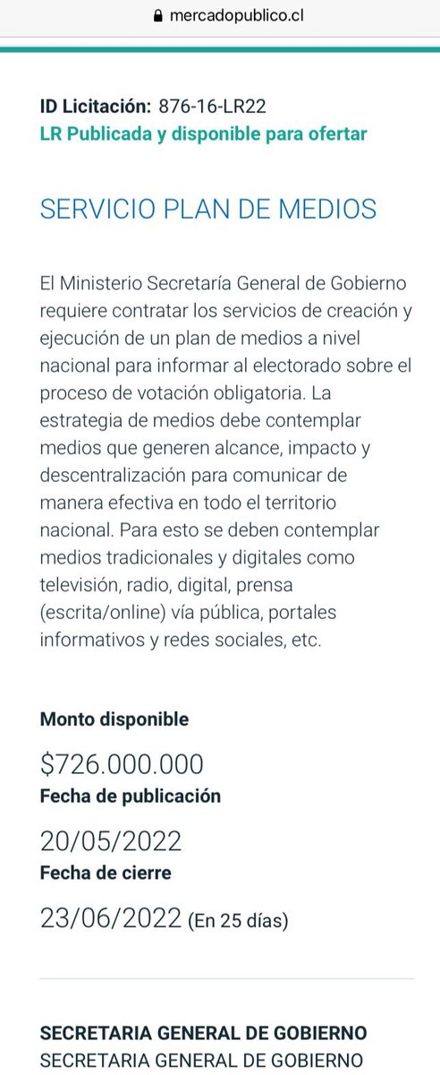 MaximoPavezC's tweet photo. Pregunta: ¿Cómo financiaron esta campaña si de acuerdo al portal de Mercado Público aún no está adjudicada la licitación anunciada para estos fines por cerca de 1.000 millones de pesos? Adjunto las fotos y los antecedentes por si la @Contraloriacl nos puede orientar. https://t.co/YUVAHF6Zys