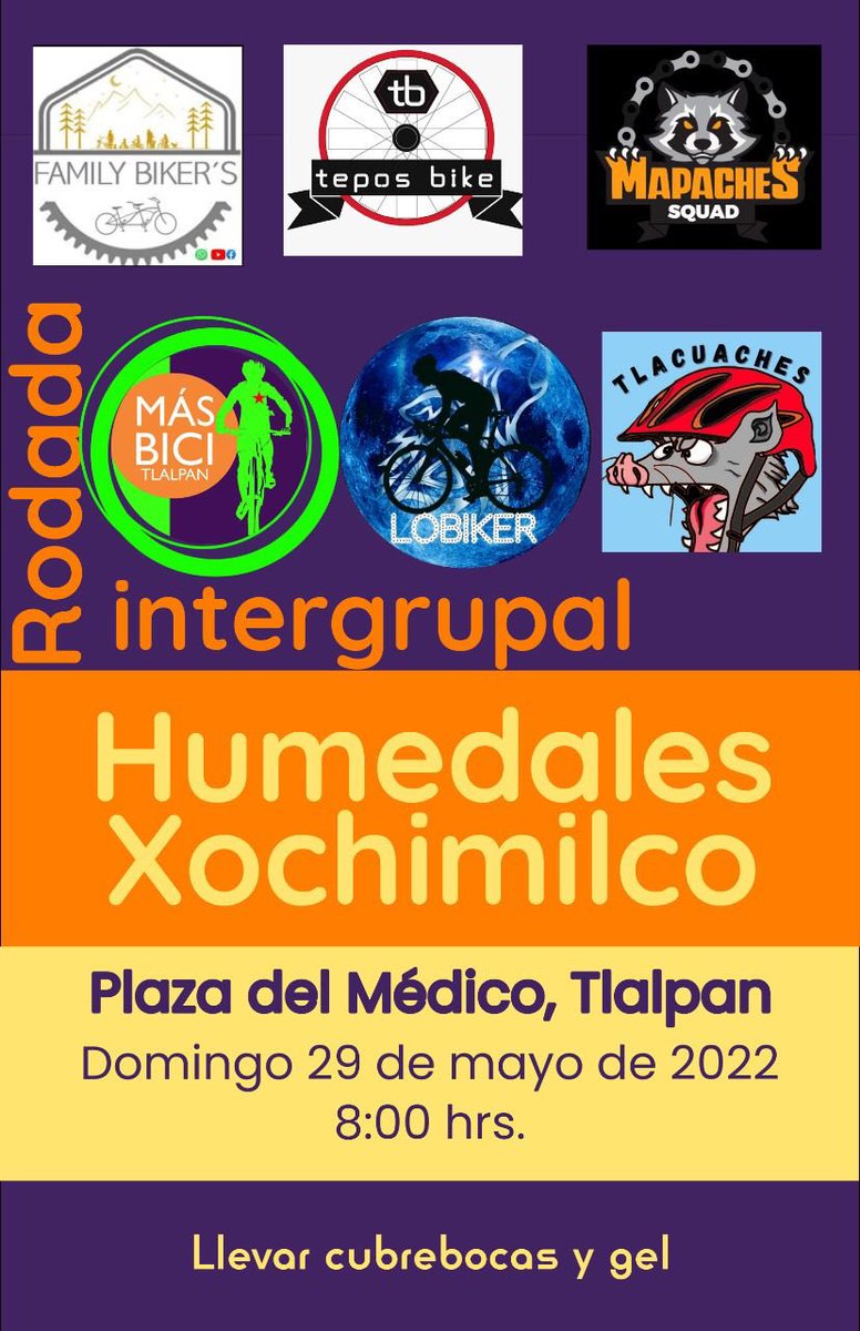 Los esperamos domingo 29/05 compartiendo camino con grupos hermanos #FamilyBiker’s #teposbike #Lobiker #MapachesSquad y #Tlacuaches. Salimos de 12 Oriente esquina Benito Juárez colonia Isidro Fabela alcaldía a las 7:45 y en la plaza del médico a las 8:00 pm #masbicitlalpan 🚴🏽‍♂️🚴🏻‍♀️