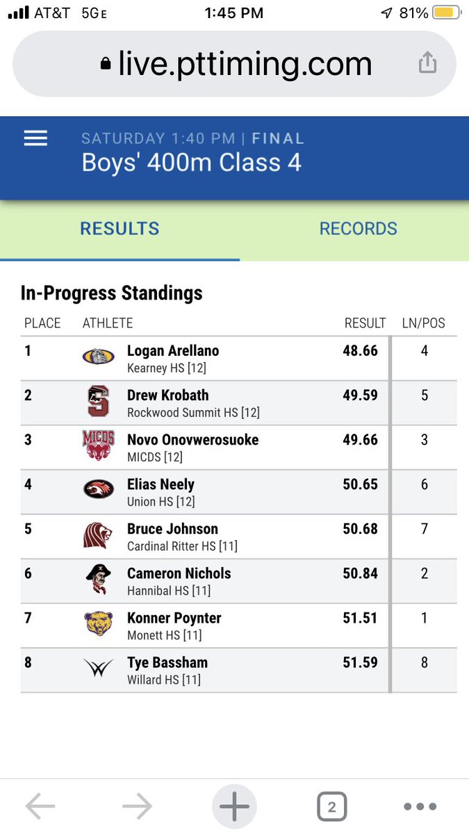 Drew Krobath takes 2nd place in the Class 4 Boys 400m