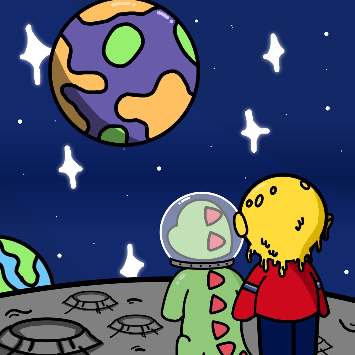 Grakie visiting good friend Melting Moonboy to show them Grakies World, hopefully they'll come visit sometime⭐️🚀 5 Winners of allowlist for Melting Moonboy: To win🏆 🌕 RT + Like 🌕 Follow @meltingmoonboy & grakiescnft 🌕 Tag a friend Good Luck Grakies #CNFTGiveaway #CNFT