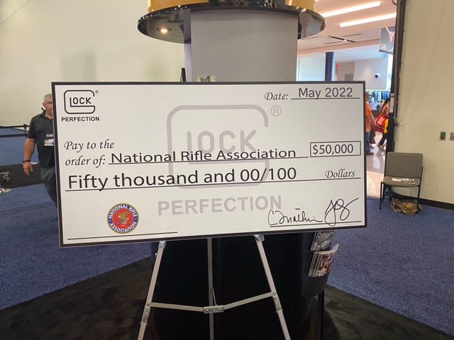 VPCinfo's tweet photo. At its annual meeting, the NRA proudly displays its ongoing financial support from Glock, whose pistols are a favorite of mass shooters. Learn more: https://t.co/wDyewdzeOw https://t.co/LL0JJum86w
