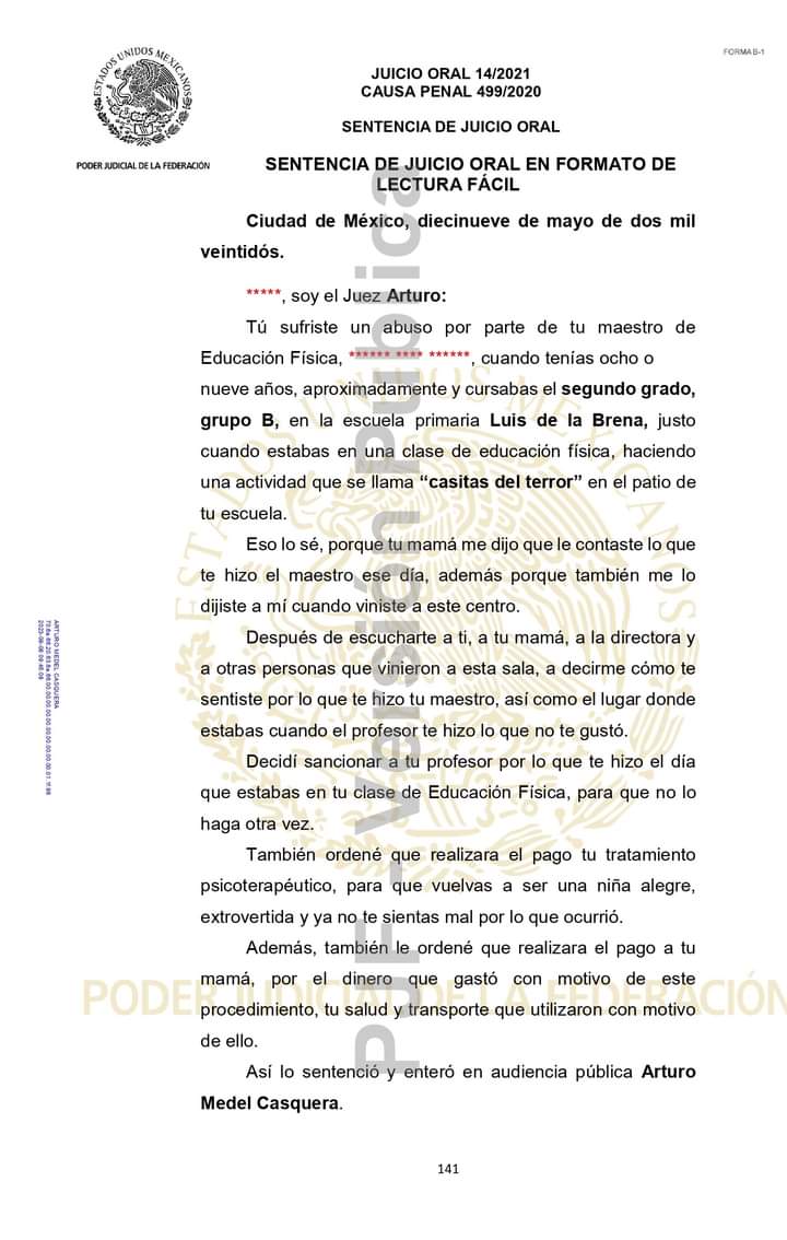 Miren esta sentencia en formato de lectura fácil dirigida a una niña. 😢