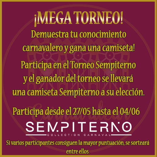 carnavalear's tweet photo. ¿Quién dijo 1? Vamos a repartir 2 camisetas.
La primera en nuestro concurso del Torneo Sempiterno

La segunda es un sorteo a todo aquel que haga lo siguiente:
- RT a este Tweet
- Seguidnos a nosotros @carnavalear 
- Seguir a @sempiternocc 

El sorteo se hará al acabar la final https://t.co/j9zZ8tB5eY