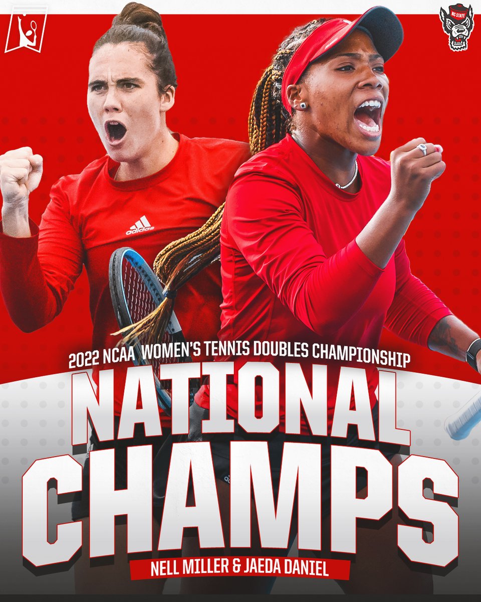 PackWTennis's tweet photo. CHAMPS.

@babyjmd12 and Nell claim our program’s first-ever national title with their NCAA Doubles Championships victory!

#GoPack 🐺🔥❤️ https://t.co/sayZLGJSPT
