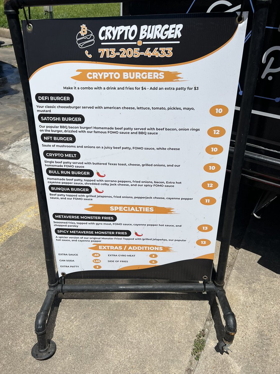Crypto Burger food truck! Just drove by and even stopped to buy a burger,  but it was closed. @cryptoburgerhtx What fun!