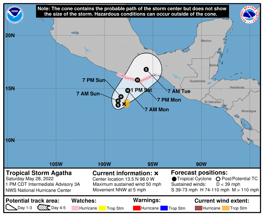 La saison cyclonique a débuté dans le bassin de l'est Pacifique avec la tempête tropicale #Agatha qui devrait devenir un ouragan avant de toucher le sud du Mexique. 