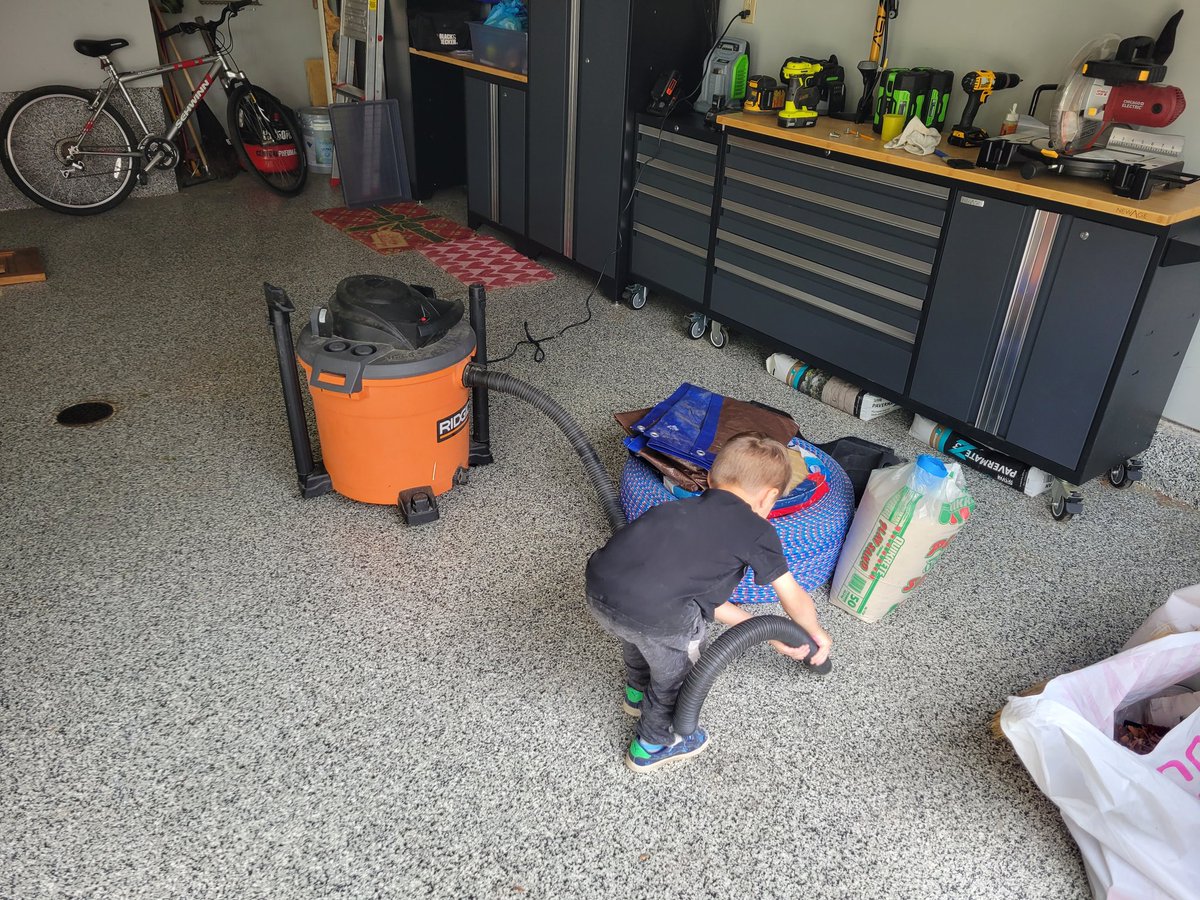 Little man keeps the garage cleaner than his room...I'll take it!