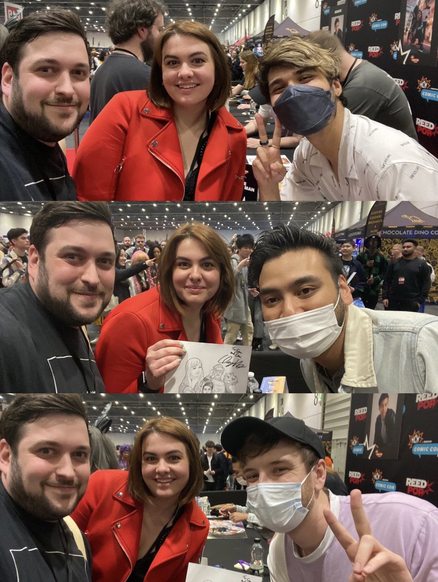 samMsdesign's tweet image. Well worth the (very) long wait to meet @TheAn1meMan @CDawgVA and @GiggukAZ @MCMComicCon today - they took time to chat and take selfies with everyone, signing all the random stuff people brought, including the #trashtaste fanart I’d drawn them🤩 Proper gents 🙌 #artist #fanart