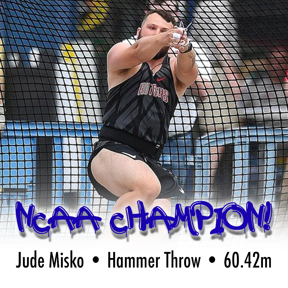 NJACSports's tweet photo. REPEAT NATIONAL CHAMPION!!!! Jude Misko gets the NCAA national title in the hammer throw for the second straight year! CONGRATS!! @RUC_Raptors  #NJAC_MTRACK https://t.co/wgaqBroxVJ