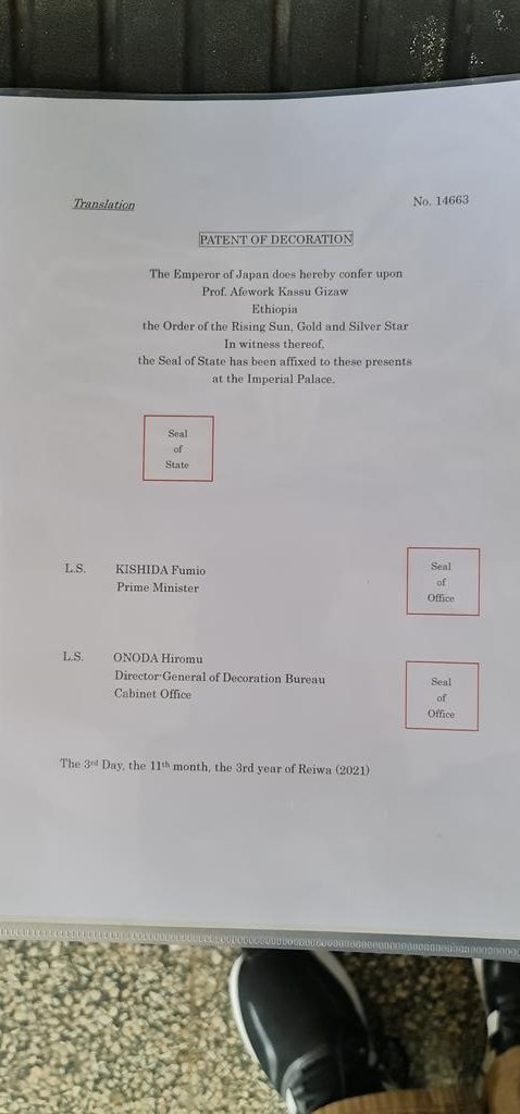 afeworkkassu's tweet photo. Humbled and overwhelmed with gratitude by the "Decoration of the Order of the Rising Sun, Gold and Silver Star" from Government of #Japan. I am so honored to have my diverse works connecting Japan and #Ethiopia received such a prestigious Decoration. Will contribute much more. https://t.co/XEEqBQL2Oz