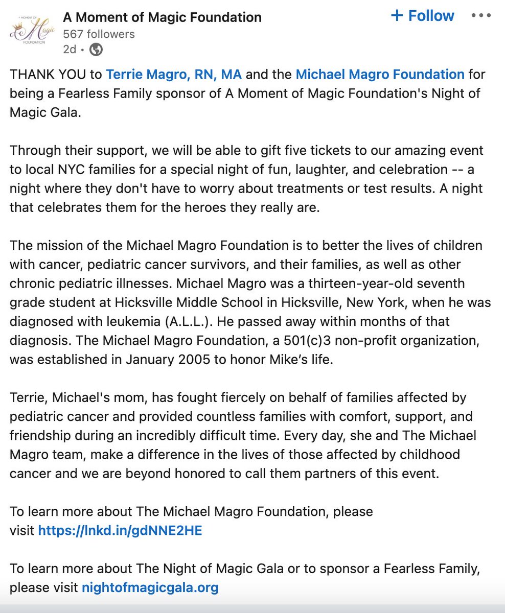 Thank you <a href="/_momentofmagic/">A Moment of Magic</a>! #nonprofit
