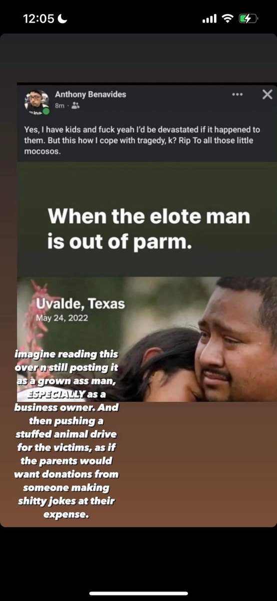gwell1's tweet photo. @TizzyEnt 
This guy owns a coffee shop in San Antonio called 'Cultura Coffee House.' This is what he posted in response to the tragedy thar happened only 80 miles away https://t.co/7Qg1zSYvIn