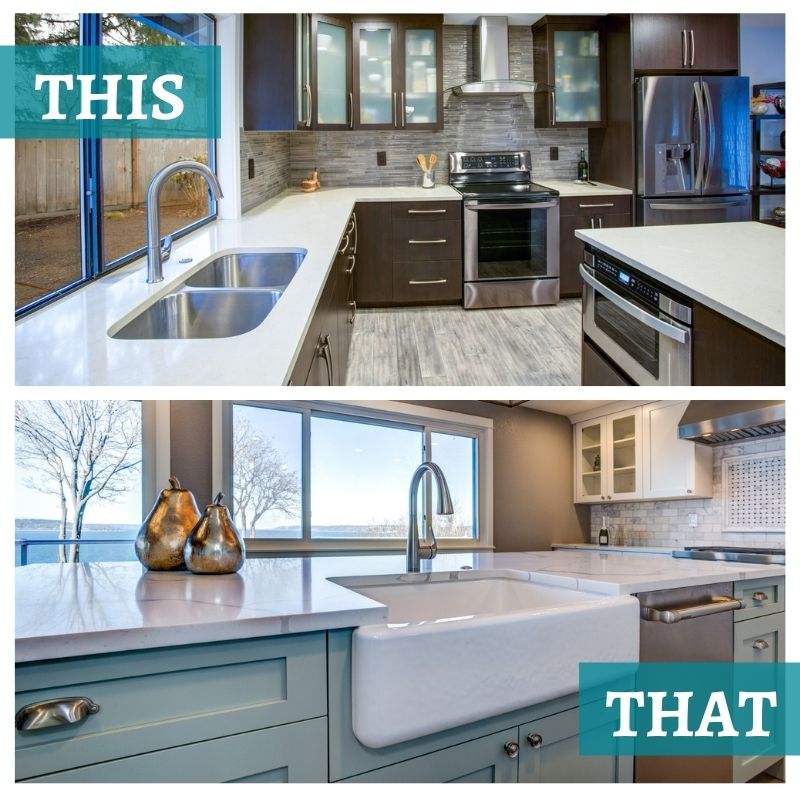 Farmhouse or modern sink? Which style would you prefer in your next #kitchenremodel?
