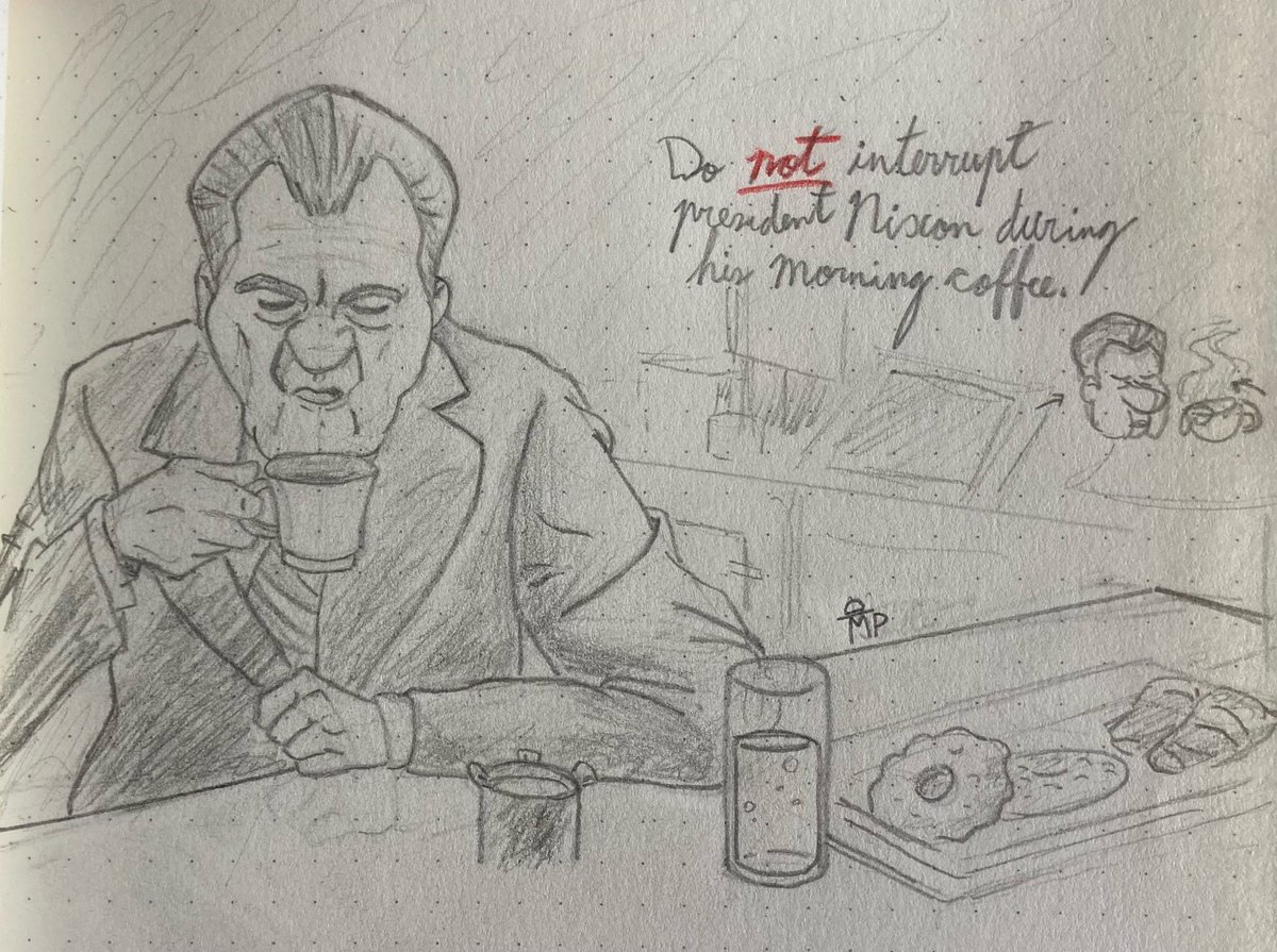 MorganPander's tweet photo. Nixon drinkin’ boiled bean soup ☕️
#richardnixon #notacrook #lifedrawing #sketchbook https://t.co/NpQQDdwX2a