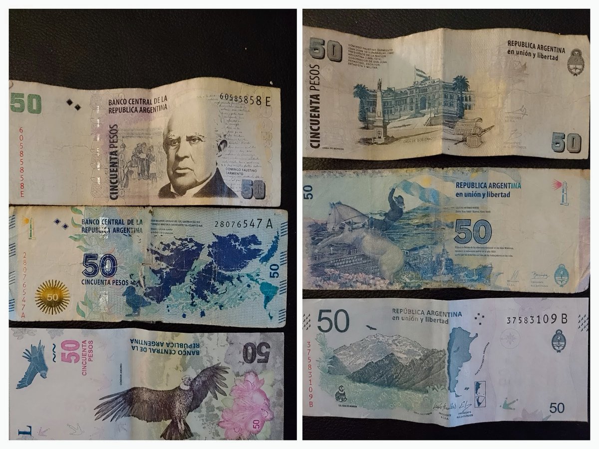 pipiapiu's tweet image. Holaaa!!!
   😁
Los 3 modelos de $50, actualmente en vigencia. Ya llega el 4to. 
Ni sumando los 4 billetes, compramos us$1.-