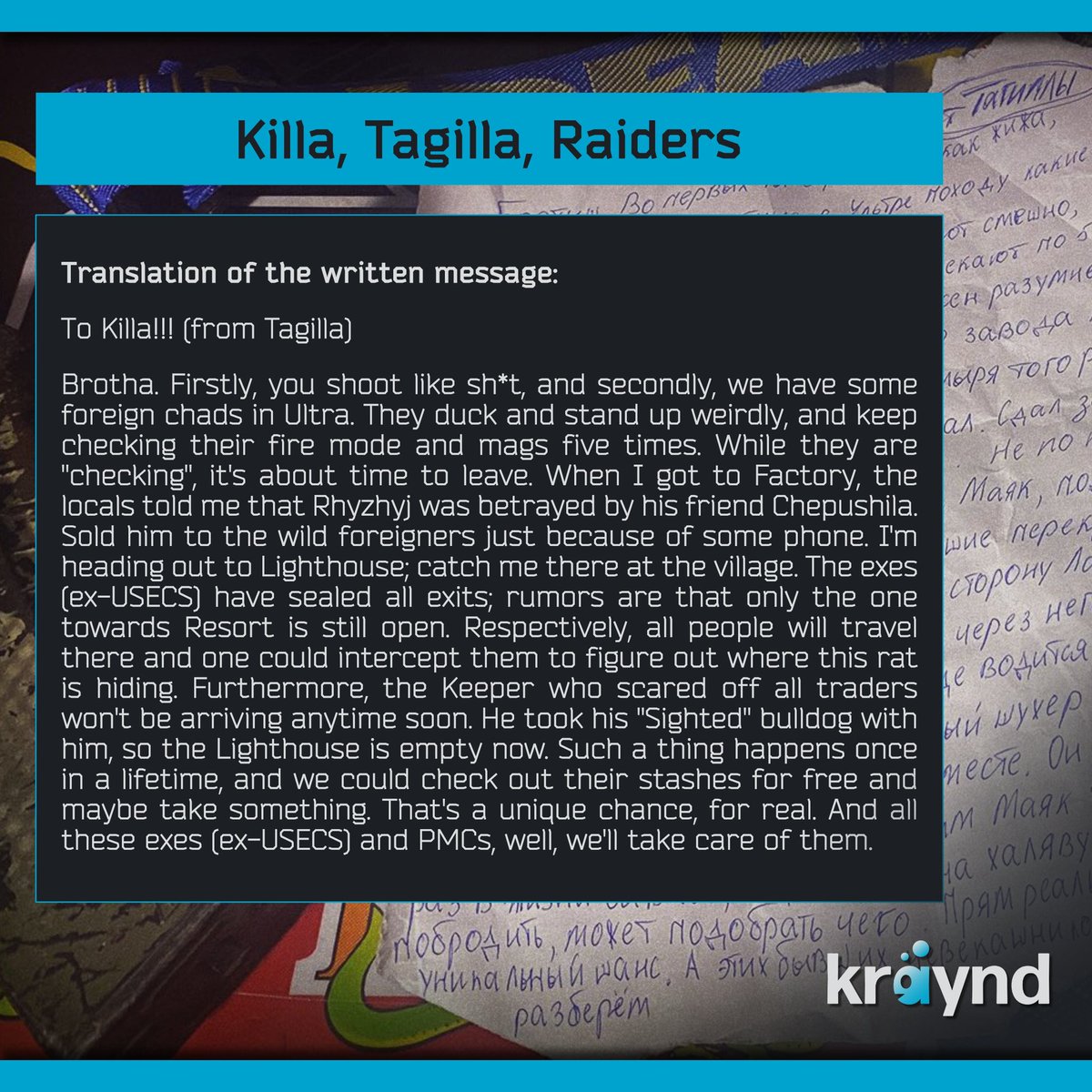 tarkovtips's tweet image. hey friends, here’s a translation: