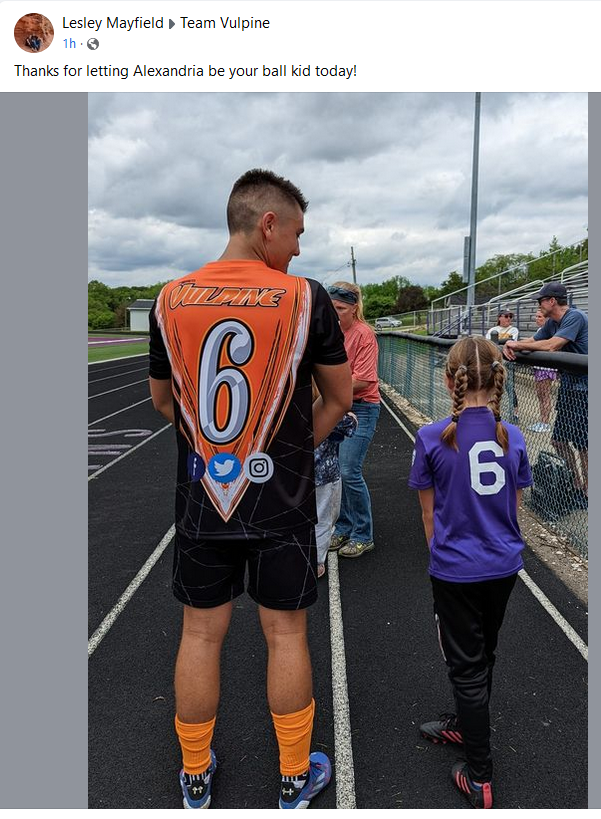 We love to get messages like this! Our Foxes are such great players, and more importantly, great people. Thank you Alexandria, Caden, and Logan for being the ball kids today. Love it when our Triway Soccer Association kids are able to join us  and help us.