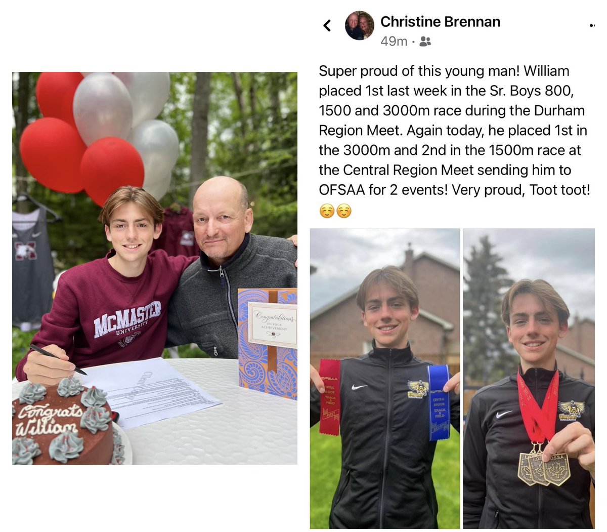 Well it’s quite the extraordinaire past few days in the Weist household. Junior was lighting it up on the track and he signs to study & run at Mac. @McMasterU & @McMasterXC #proudpops #tweetworthy