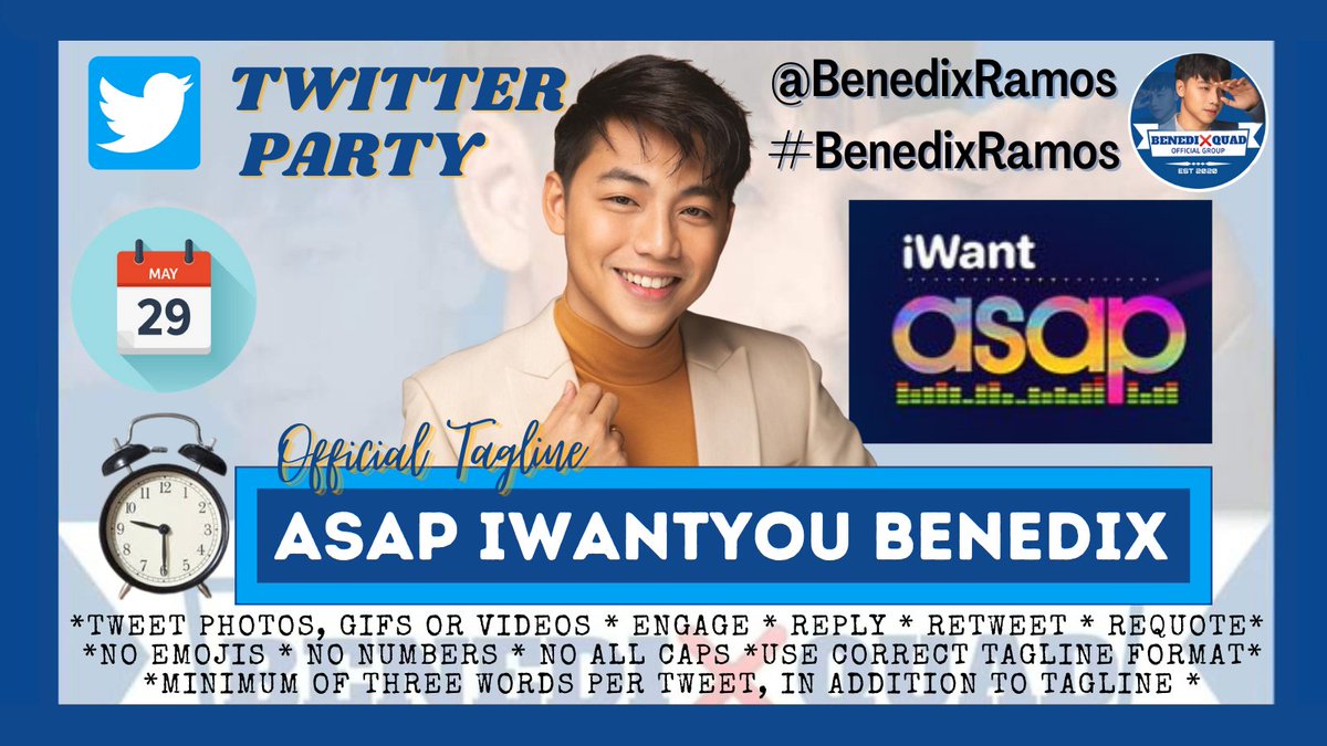 BenediXquad's tweet photo. Our Twitter party for iWantASAP starts now!

Reminders:
-Create fresh tweets.
-Include at least three words or more.
-Avoid using emojis and numbers.
-Engage. Retweet, requote and reply.
-Maintain a friendly Twitter environment.

Thank you! 

ASAP IWANTYOU BENEDIX https://t.co/ptozPZfe5d