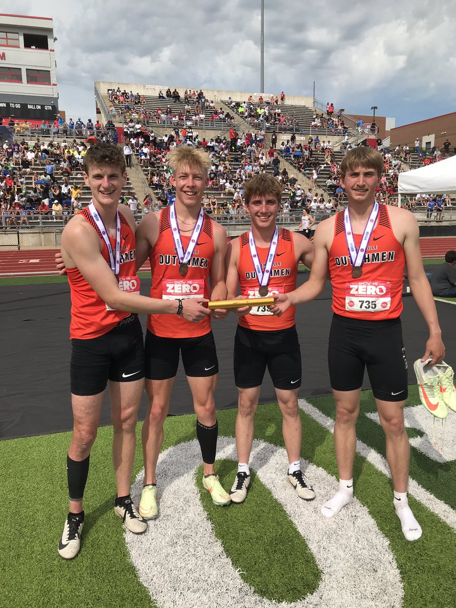 ALL STATE! The Dutchmen 4x400m relay team of Jacob Breedlove, Gabe Soest, Tanner Meyer and Bryce Payne place third in 3:28.26