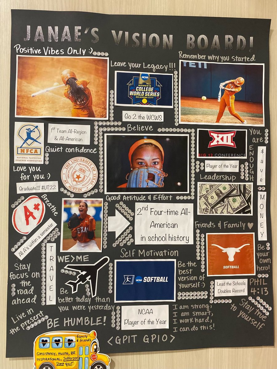 I wanted to share ⁦<a href="/JanaeJefferson4/">Ja_naaeee</a>⁩ vision board we just talked about on ⁦<a href="/espn/">ESPN</a>⁩ 
Her focus is legendary and she has set nearly every school hitting record for ⁦<a href="/TexasSoftball/">Texas Softball</a>⁩  GOALS and ViSION I love it so much!