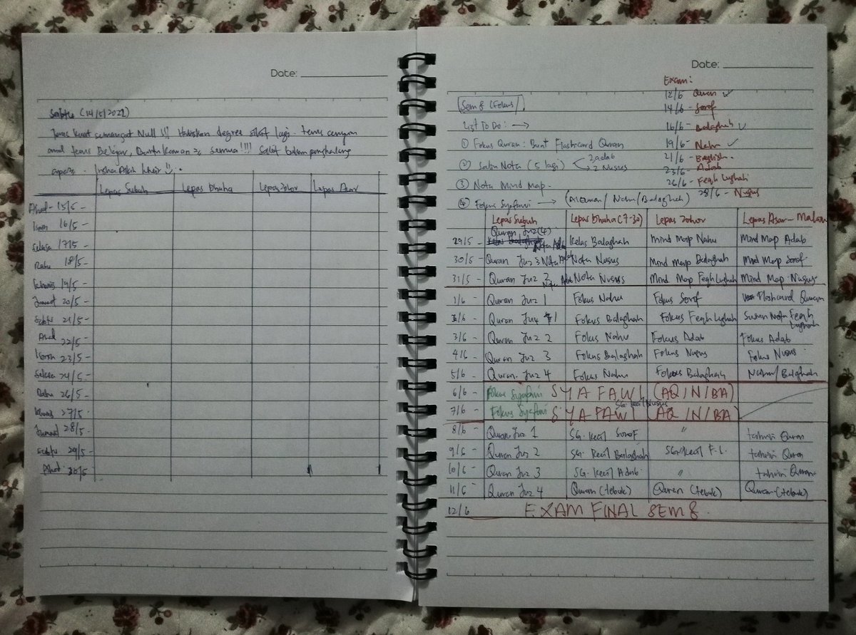 AinulSyakirah's tweet photo. Bulan 5:
hilang rentak, lost, banyak bnd pkir, sampai tak thu nk isi apa, nak buat apa, apa nak mula.
Bulan6:
kembali bersemangat, susun everything and tomorrow, will start again In Shaa Allah.
May Allah ease. #FinalSem📝✨ https://t.co/q5l0SH51io