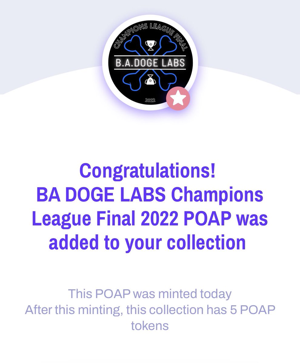 badogelabs's tweet photo. Thank you all for joining in tonight! Stay tuned for tomorrow’s

Congrats!! #RealMadrid #RealMadridVsLiverpool 

 #free #poap #RealMadrid #LiverpoolRealMadrid #community #nft https://t.co/g8flGdgImm