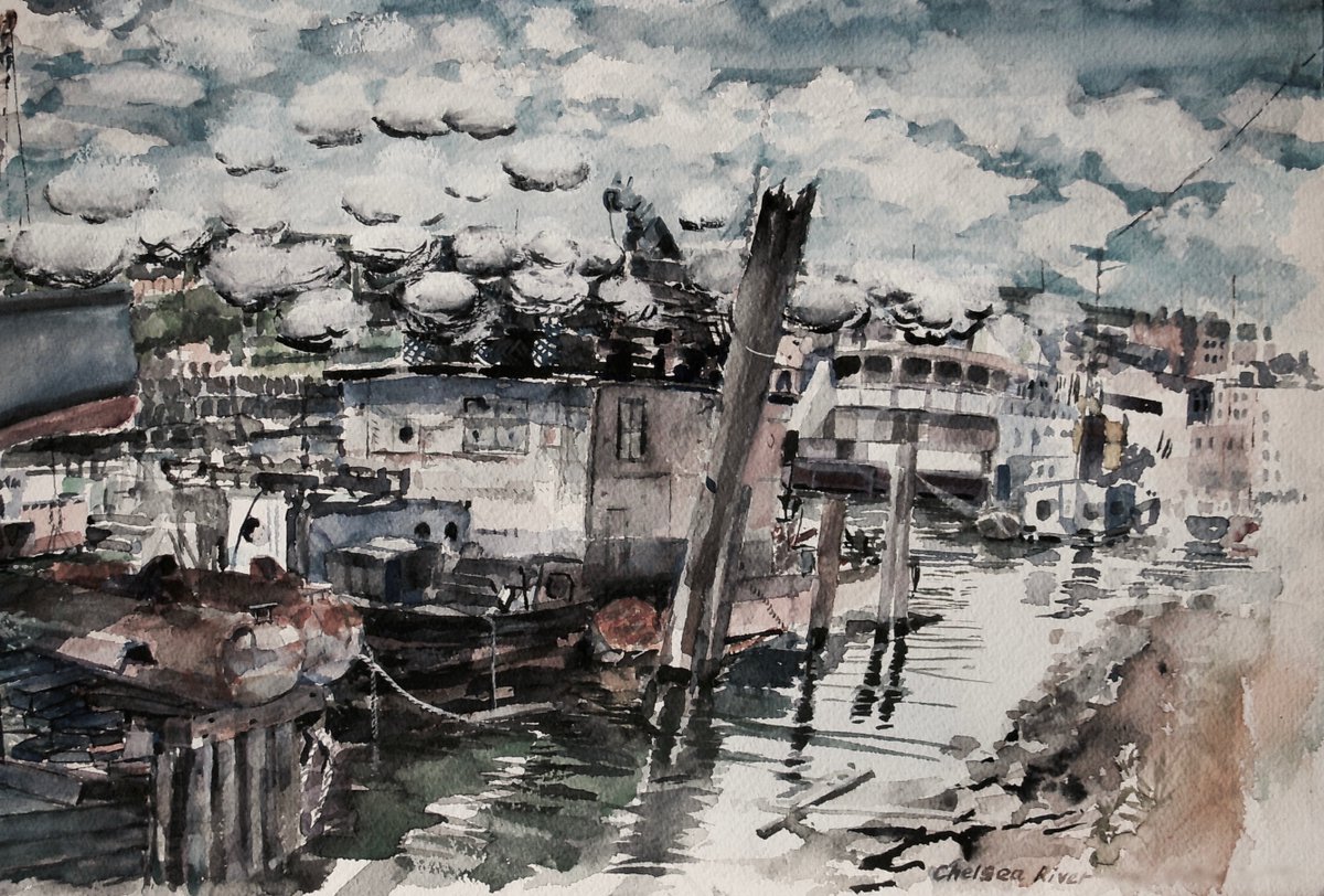 GuyeHendrick's tweet photo. Chelsea River        Watercolor on Paper - 300-pound cold pressed         46 X 33 cm https://t.co/WCaB5mKTms