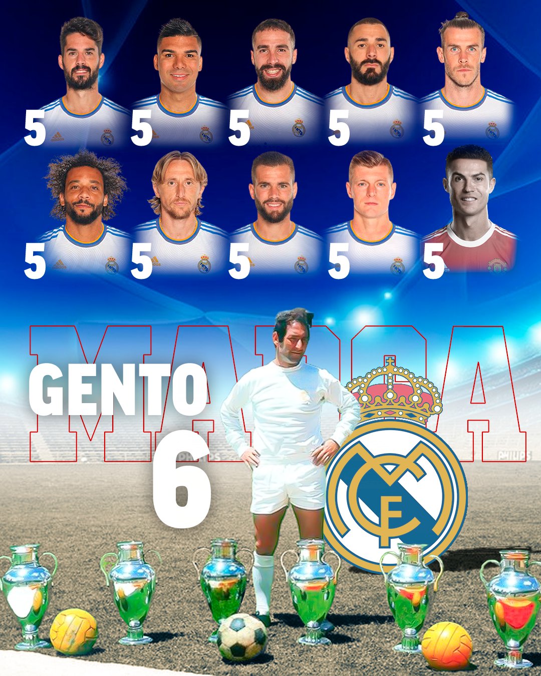 ¿Qué jugadores del Real Madrid tienen 5 Champions