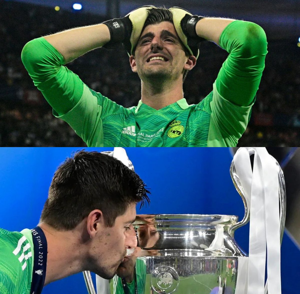 Cerró la final con ¡¡9 ATAJADAS!! ante el Liverpool. La Decimocuarta SIEMPRE será recordada como la UEFA Champions League de Thibaut Courtois. La mejor actuación de un portero en toda la historia de las finales de la Copa de Europa. Hoy se convirtió en LEYENDA del Real Madrid.