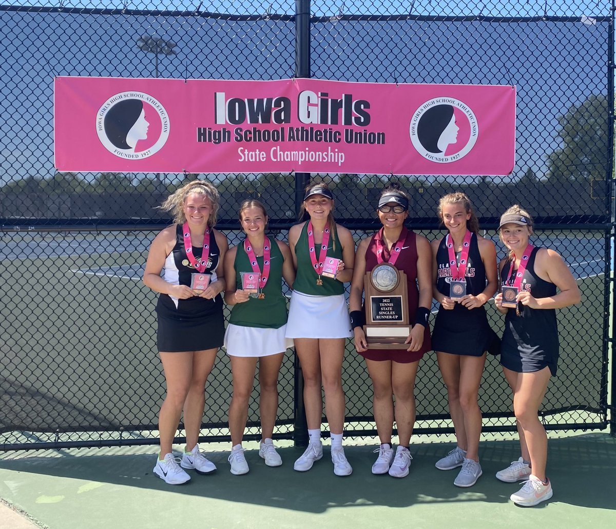 Stalbertsprtfan's tweet photo. Iron Sharpens Iron.  Congrats to our fellow Hawkeye-10 Sisters who medaled at the State Tennis Tournament.  Out of the 16 medalist, the Hawk-10 attributed for 1/4 of them.  Iowa Girl Strong!
@HarleyH10 @KMASports @ShenActivities @CHS_Cardinals @GlenwoodRams @iowahstennis @IGHSAU https://t.co/39YeWVuEsD